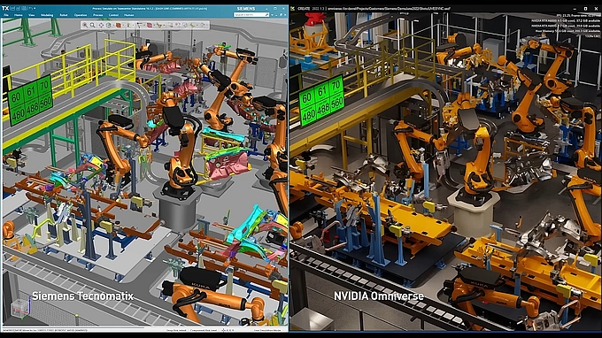 Logiciel Tecnomatix de Siemens associée à la plateforme Nvidia Omniverse.